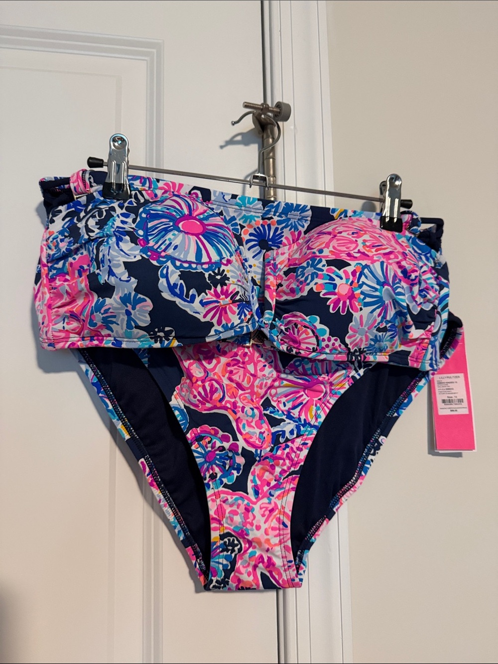 Lilly Pulitzer Navy Floral Bandeau Bikini Set in Pink, Blue & White